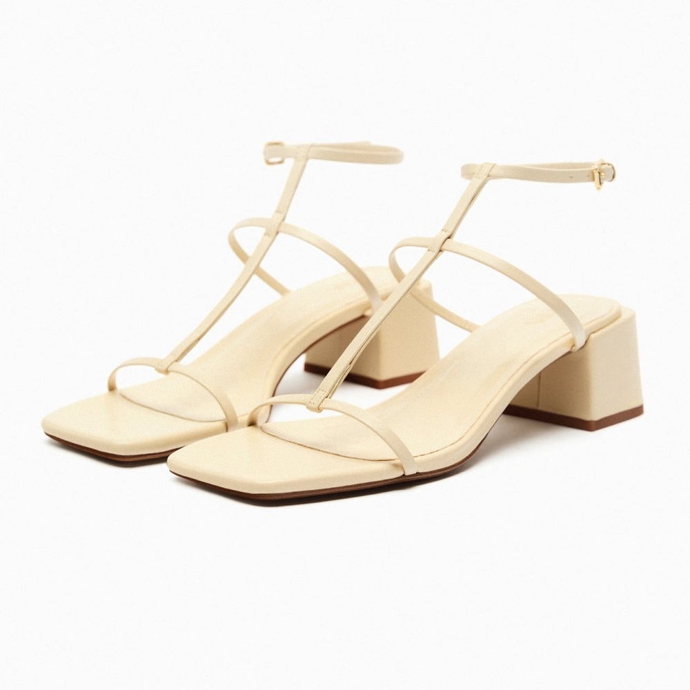 ZARA BLOCK HEEL LEATHER SANDALS